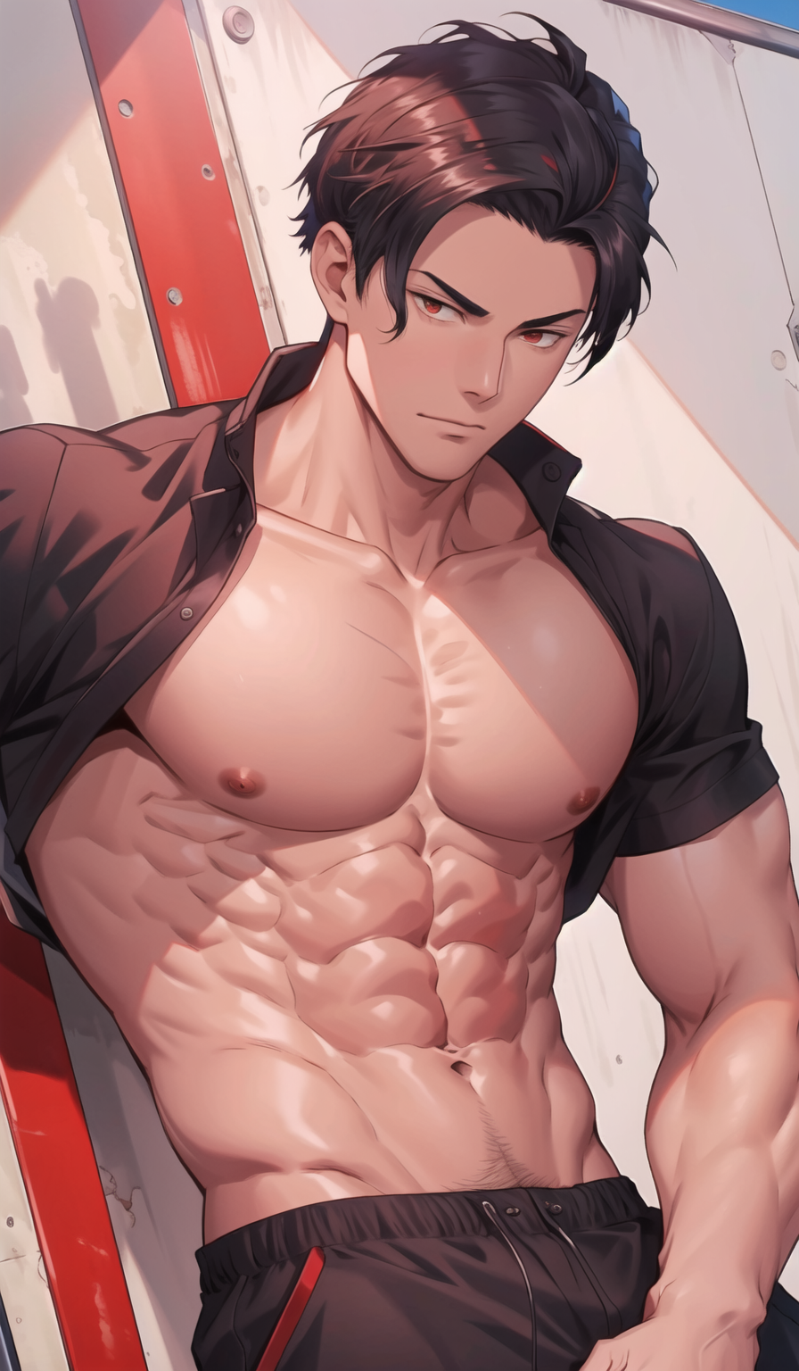 04156-3864241838-masterpiece, highres, high quality, (1 man_1.5), handsome, red eyes, luci_(obeyme_), sexy, muscular, (abs_1.5), pose,.png